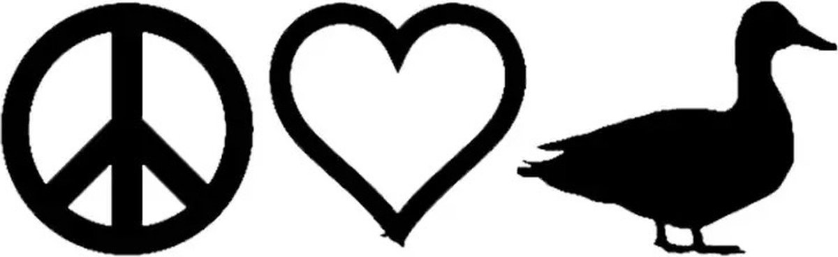 GoedeDoelen.Shop | Auto Sticker Peace Love Duck Zwart | Autosticker | Peace Love Sticker | Statement Sticker | Duck | Eend | Weersbestendig | 16 x 4,9 CM | Laptopsticker | Scootersticker | Koelkaststicker | Zwart Transparant